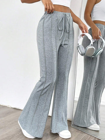 Essnce Solid Color Knotted Casual Flared Leg Pants