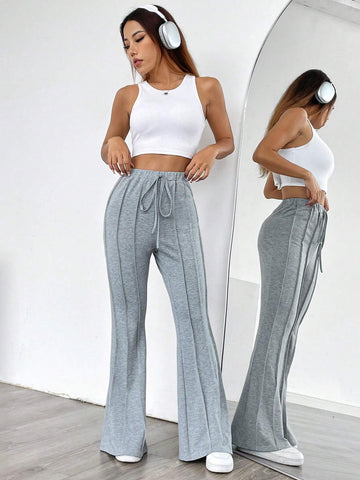 Essnce Solid Color Knotted Casual Flared Leg Pants