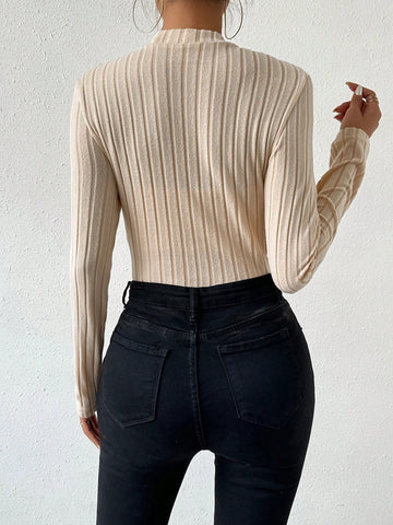 Solid Color Ribbed Knit Bodysuit
