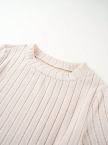 Solid Color Ribbed Knit Two-Piece Set