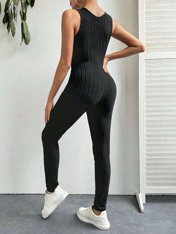 Solid Color Sleeveless Bodycon Jumpsuit