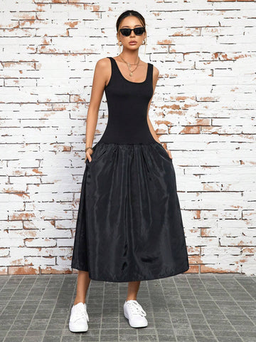 Solid Color Splicing Women's Cami Dress