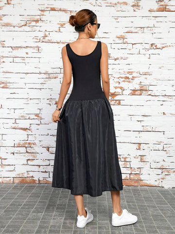 Solid Color Splicing Women's Cami Dress