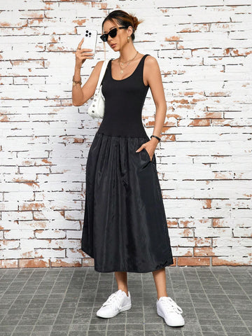 Solid Color Splicing Women's Cami Dress