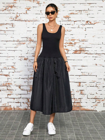 Solid Color Splicing Women's Cami Dress