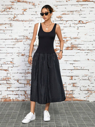 Solid Color Splicing Women's Cami Dress