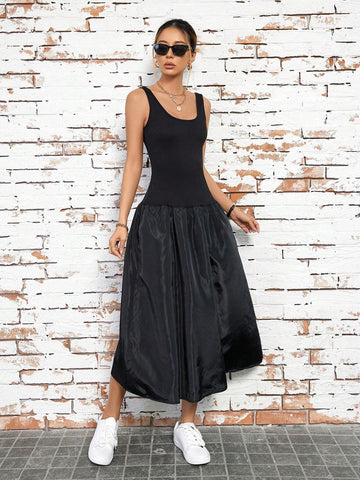 Solid Color Splicing Women's Cami Dress