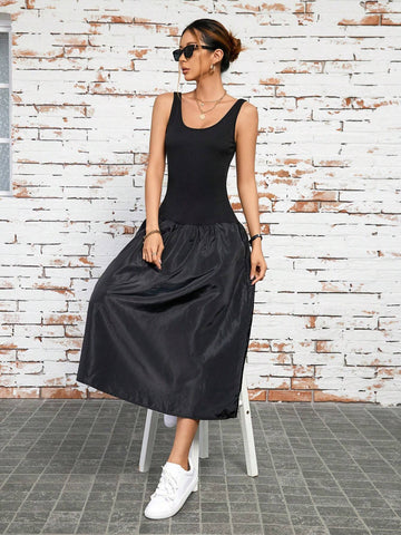 Solid Color Splicing Women's Cami Dress
