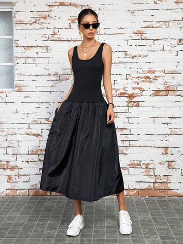 Solid Color Splicing Women's Cami Dress