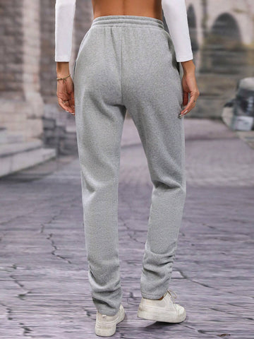 Essnce Solid Drawstring Waist Slant Pocket Sweatpants