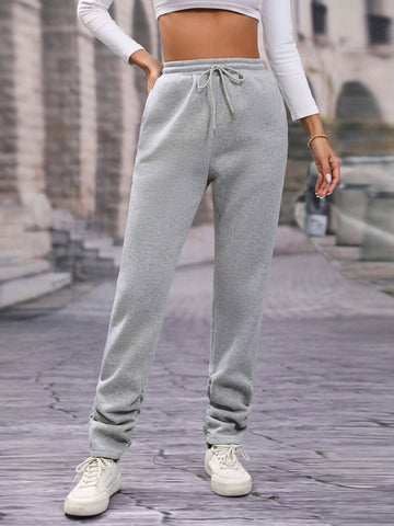Essnce Solid Drawstring Waist Slant Pocket Sweatpants