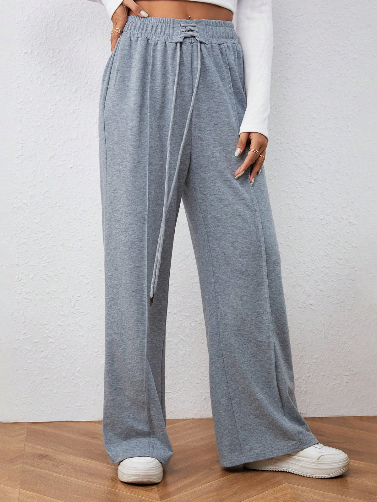 Essnce Solid Lace Up Front Sweatpants