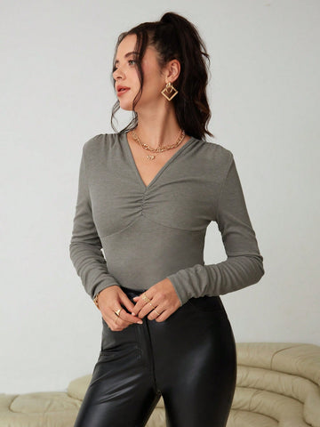 Solid Ruched Front Tee