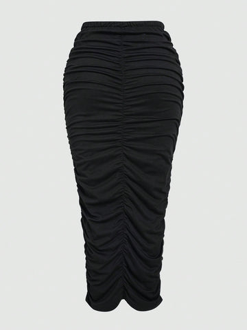 Essnce Solid Ruched Pencil Skirt