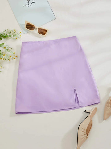 Essnce Solid Split Hem Zipper Skirt