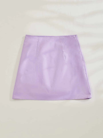 Essnce Solid Split Hem Zipper Skirt