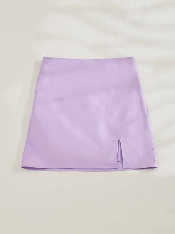 Essnce Solid Split Hem Zipper Skirt