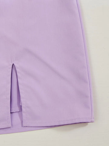 Essnce Solid Split Hem Zipper Skirt