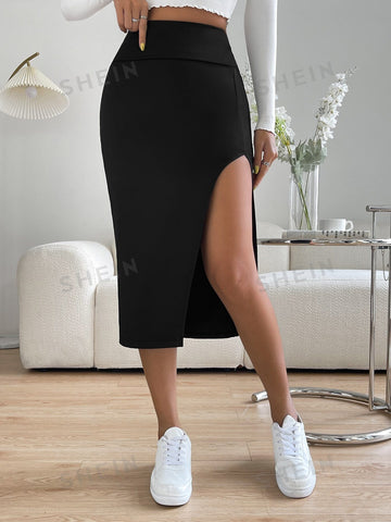 Essnce Solid Split Thigh Skirt