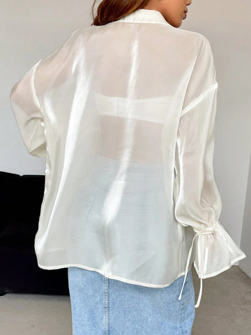Essnce Spring/Summer Glitter Sheer Sun Protection Loose-Fit Women Shirt