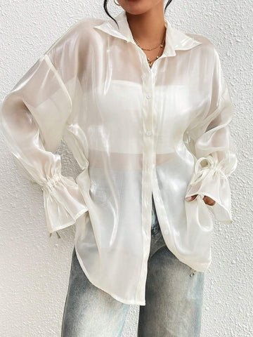 Essnce Spring/Summer Glitter Sheer Sun Protection Loose-Fit Women Shirt