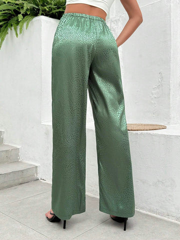 Essnce Spring/Summer Satin Animal Print Green Leopard Print Trousers For Women