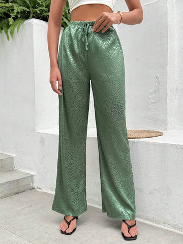 Essnce Spring/Summer Satin Animal Print Green Leopard Print Trousers For Women