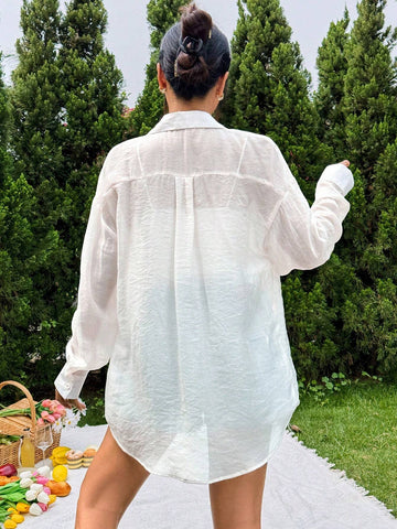 Essnce Spring Summer Beach Vacation Sunscreen Perspective Shirt Cover-Up