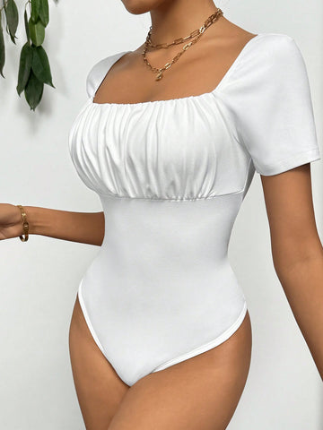 Square Neckline Ruched Bust Bodysuit