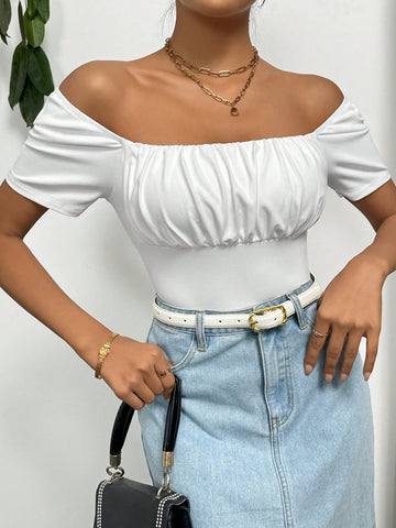 Square Neckline Ruched Bust Bodysuit