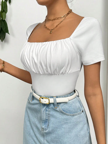 Square Neckline Ruched Bust Bodysuit