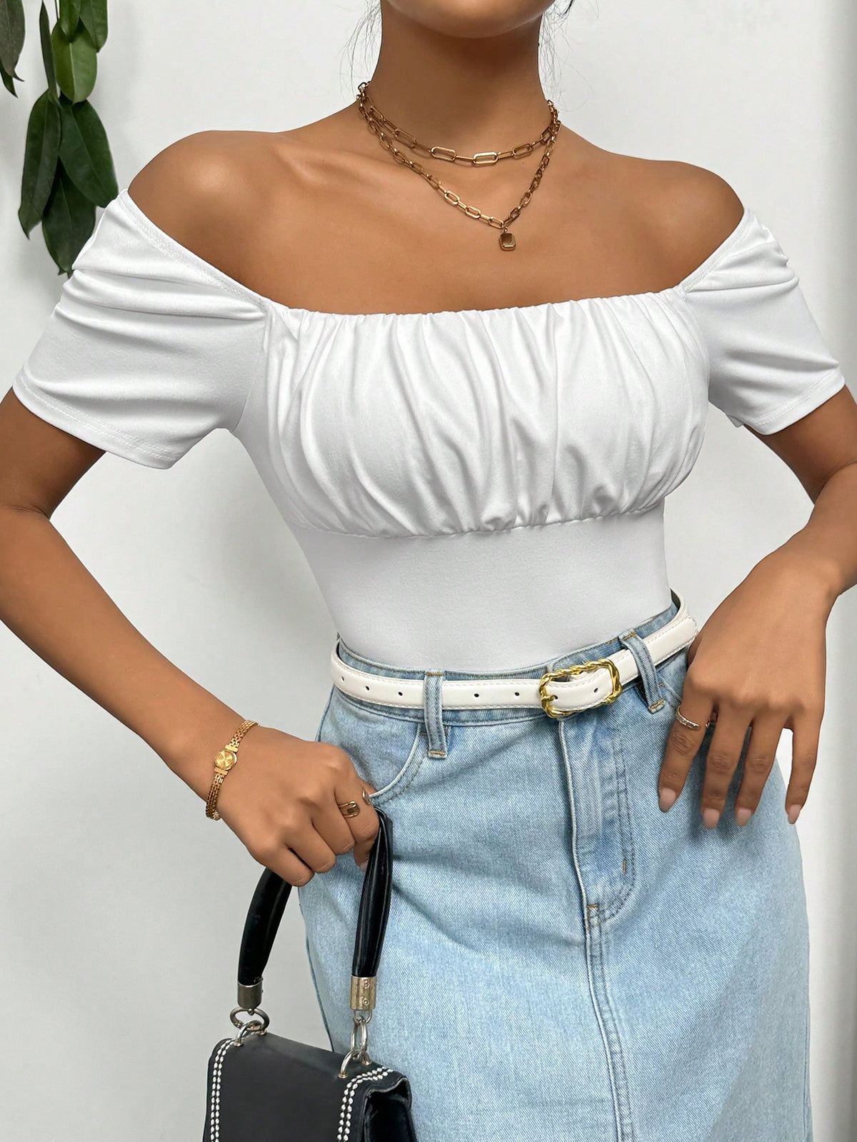 Square Neckline Ruched Bust Bodysuit