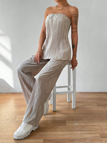 Strapless Crop Top And Long Pants Set