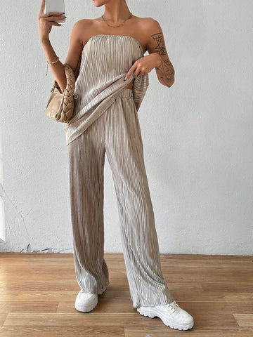 Strapless Crop Top And Long Pants Set