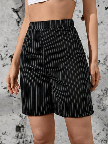 Essnce Street Style Casual Striped Elastic Waist Shorts