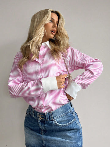 Striped Print Button Front Shirt
