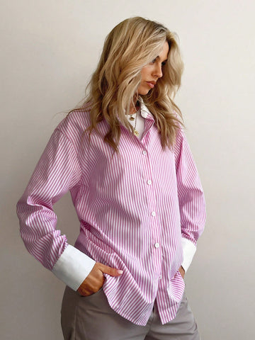 Striped Print Button Front Shirt