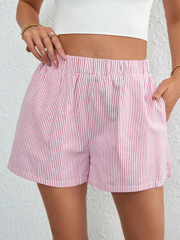 Essnce Striped Print Slant Pocket Shorts