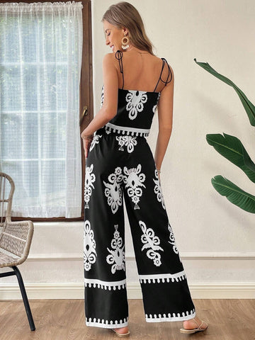 Summer Casual Holiday Printed Camisole And Wide-Leg Pants Two-Piece Set