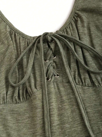 Summer Casual Knitted Sundress With Waist Belt