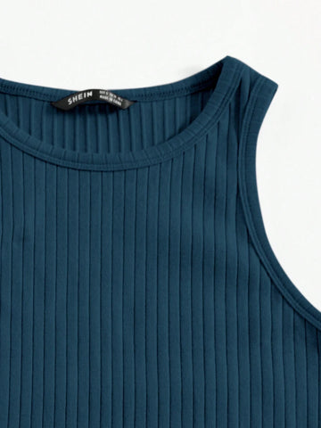 Summer Casual Solid Color Ribbed Knit Slim Fit Sleeveless Dress
