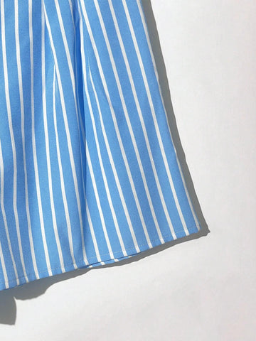 Essnce Summer Casual Striped Button Decorated Shorts