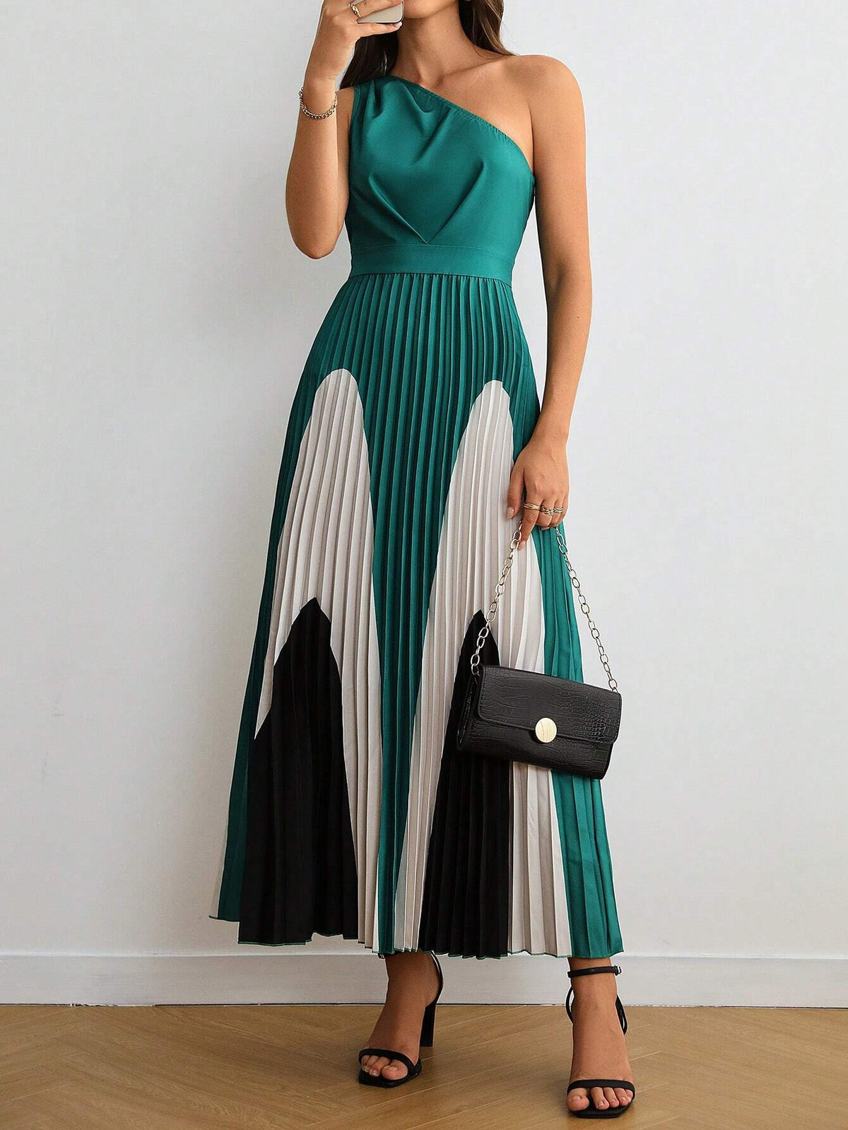 Summer Color Block Casual Pleated Dress