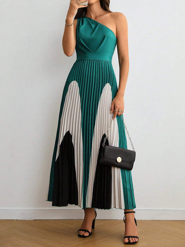 Summer Color Block Casual Pleated Dress