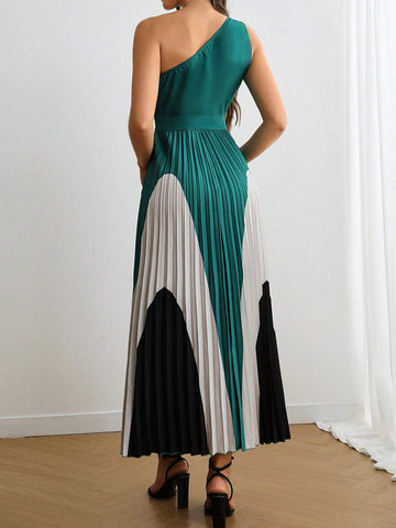 Summer Color Block Casual Pleated Dress