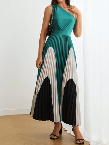 Summer Color Block Casual Pleated Dress