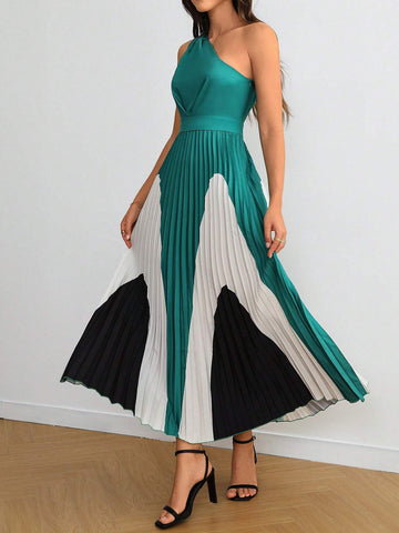 Summer Color Block Casual Pleated Dress