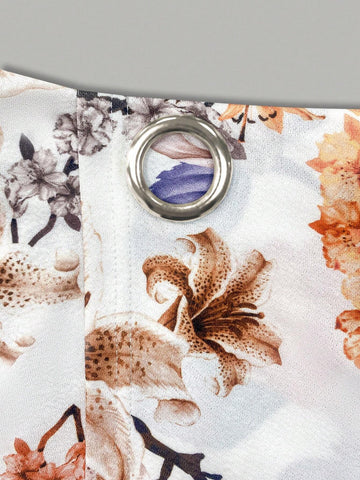 Summer Solid Color Slim Fit Cami Top With Flower Print Wrap Mini Skirt Set