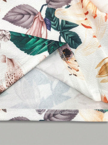 Summer Solid Color Slim Fit Cami Top With Flower Print Wrap Mini Skirt Set