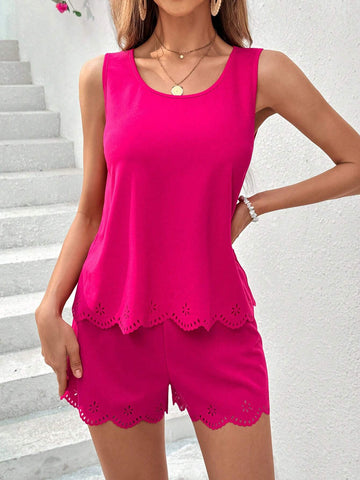 Summer Two Piece Set Black Mother\ Day Red Tank Top + Floral Pattern Wide Leg Pants For Casual Holiday